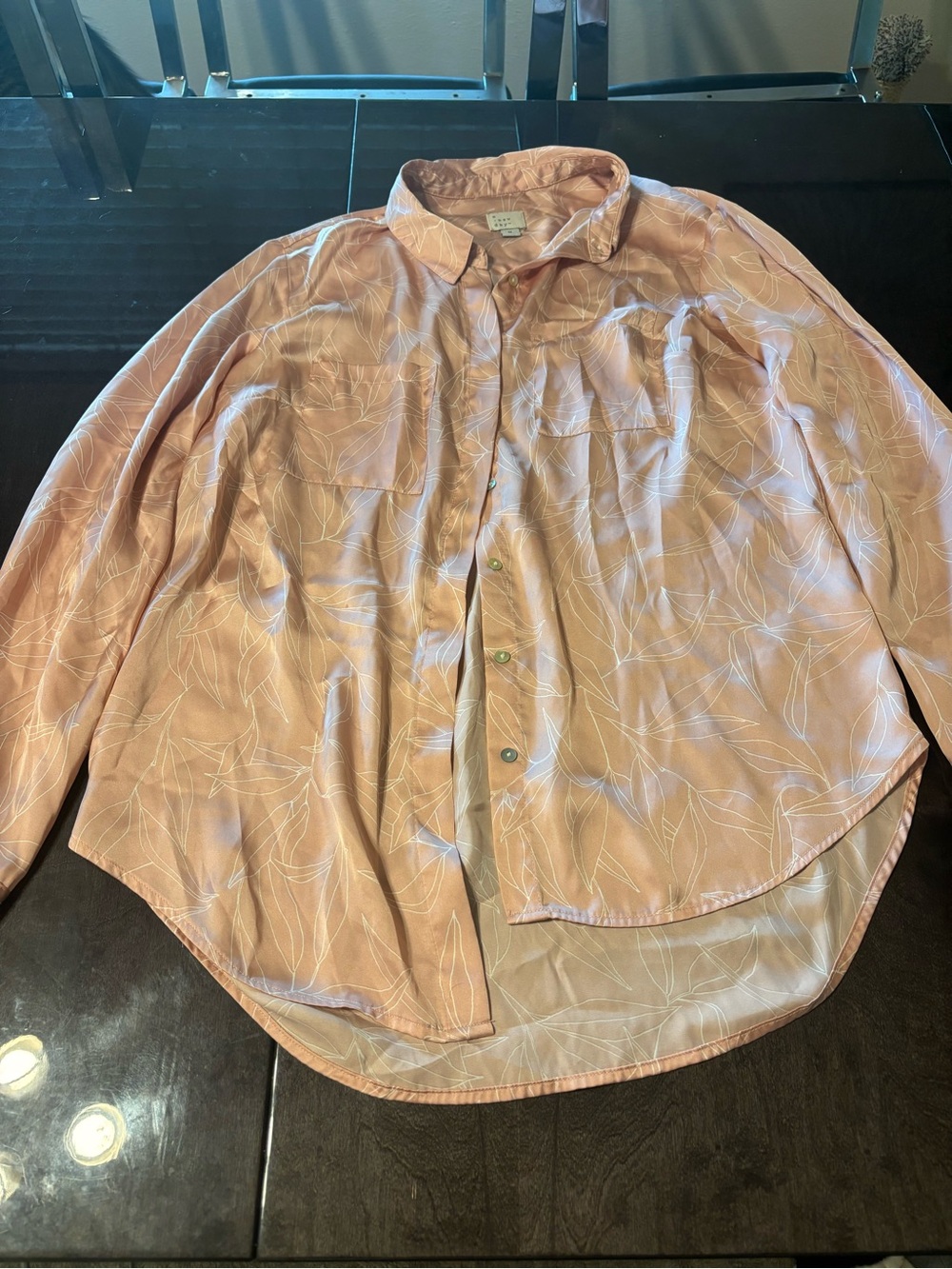 a new day Men's Peach Button-Down Shirt with White Leaf Print